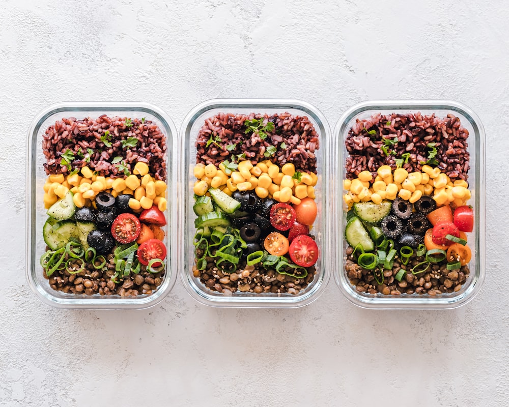 Balanced plate with vegetables, protein, and whole grains